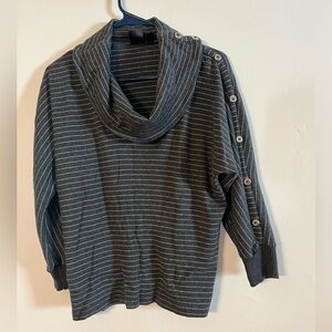 Rafaella Cowl Neck Striped Ribbed Knit Top, Gray/Silver, Medium, 3/4 Sleeve